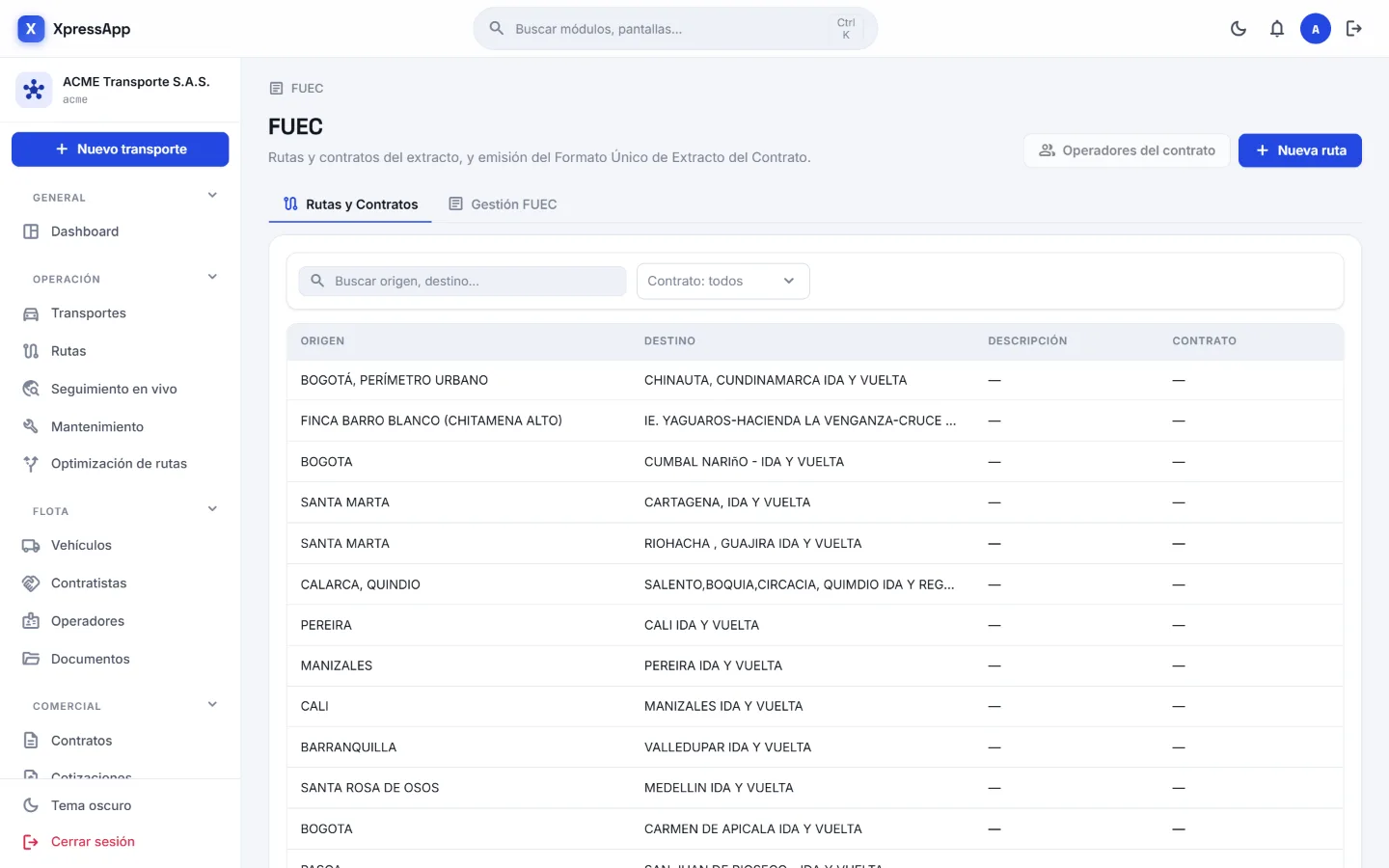 Módulo FUEC y cumplimiento en la consola de XpressApp