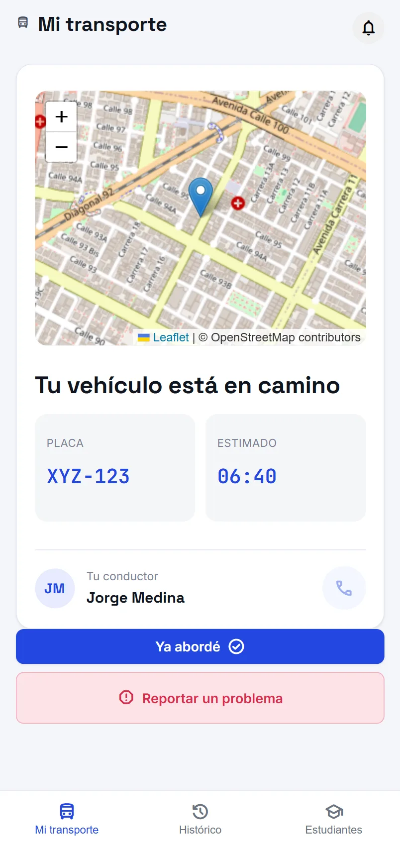 Acceso de pasajeros de XpressApp: seguimiento del vehículo en vivo